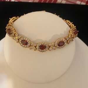 Elegant Gold Filled Red Gemstone Bracelet